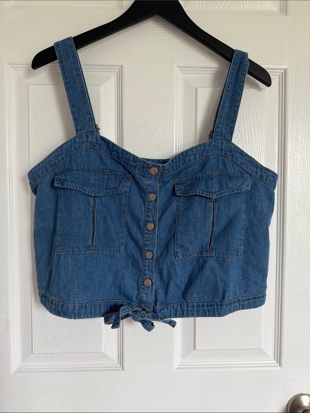 Free People Indigo Denim Button-Front Crop Top